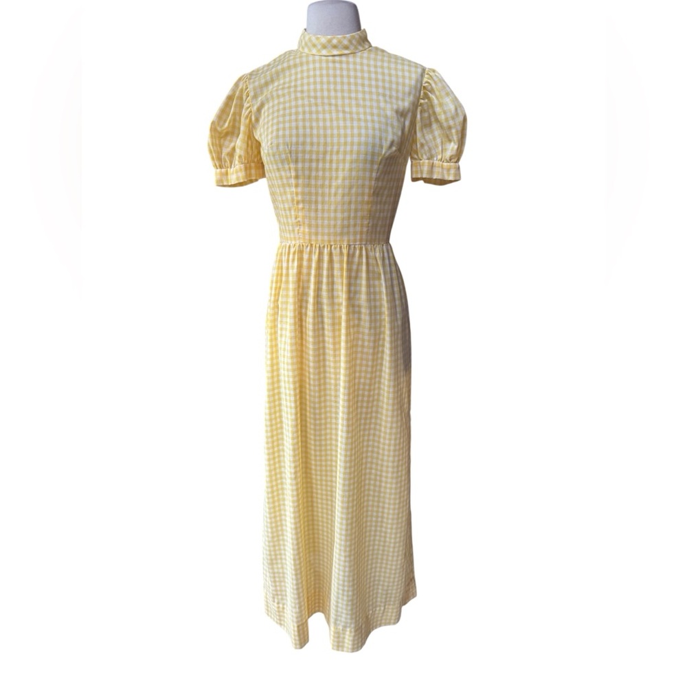 1970s Gingham, Cotton Blend, Puff Sleeves, Prairie/Cottagecore Aesthetic Maxi Dr